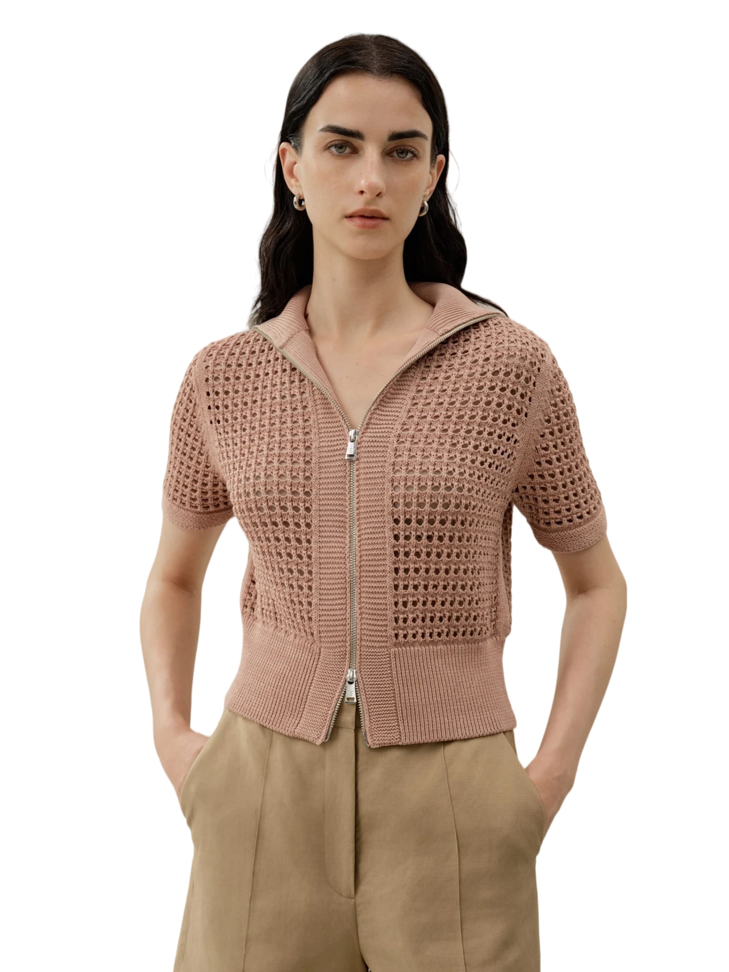 Lilysilk - Cárdigan 'Toscana Pointelle Strickjacke mit Doppelreißverschluss' en marrón