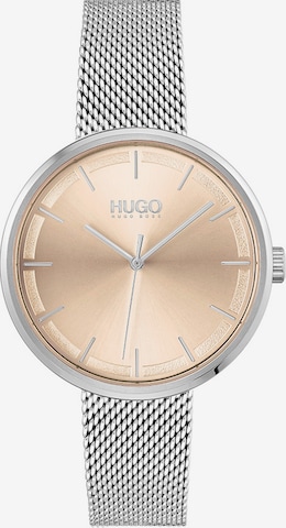 HUGO Red Analog Watch in Silver: front