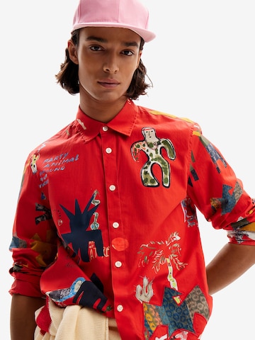 Desigual Comfort fit Button Up Shirt in Red