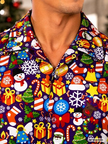 King Kameha Regular Fit Hemd 'Christmas Allover'‌‌‌‌‌‌ in Lila