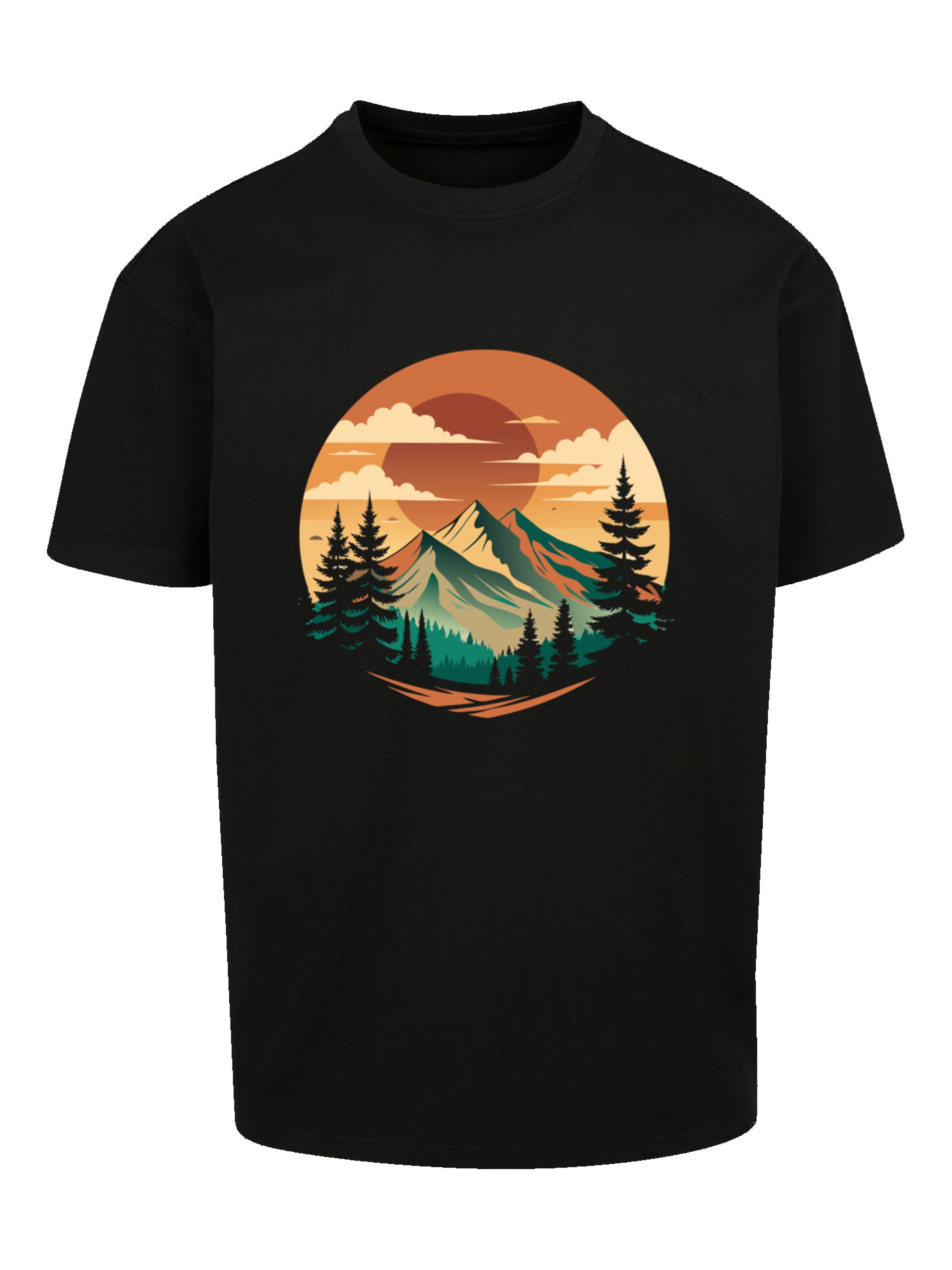 F4NT4STIC Shirt 'Sonnenuntergang Berglandschaft' in Zwart: voorkant