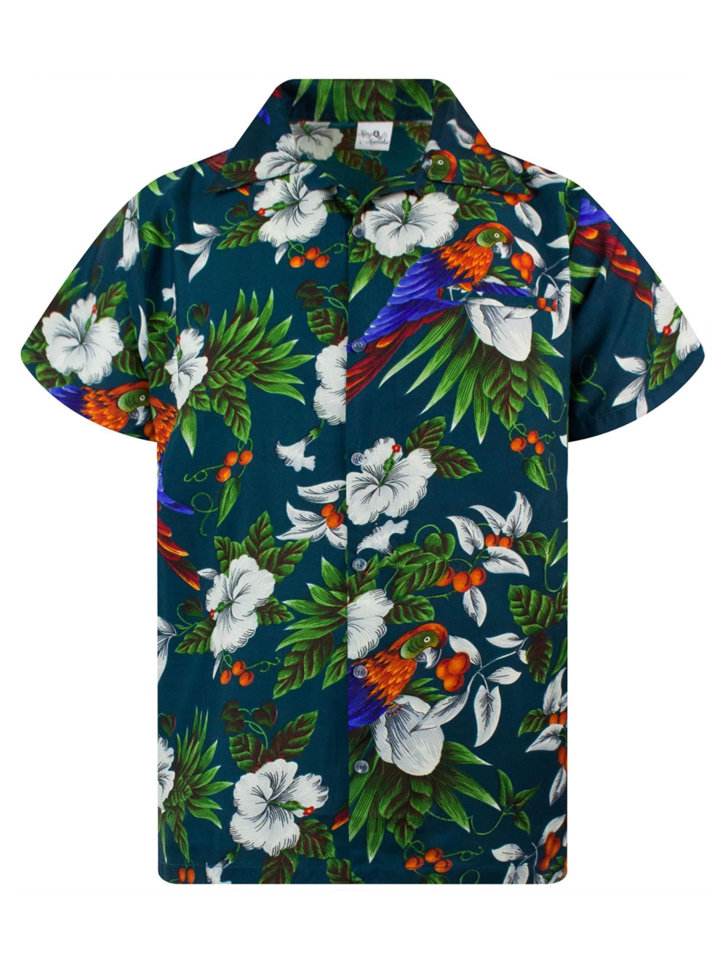 King Kameha Shirt 'Cherryparrot' in Groen: voorkant