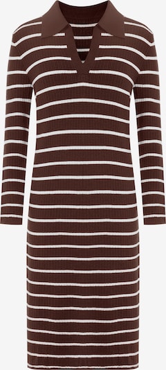 Megzta suknelė iš Imily Bela, spalva – tamsiai ruda / balta, Prekių apžvalga