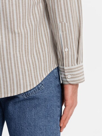 Ombre Regular fit Button Up Shirt 'OM-SHOS-0170' in Beige