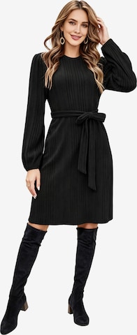 KoJooin Kleid 'Damen Strickkleid für Herbst und Winter Lässiges,Rippstrick,Fließendes Kleid mit Gürtel für Arbeit' in Schwarz: Vorderseite