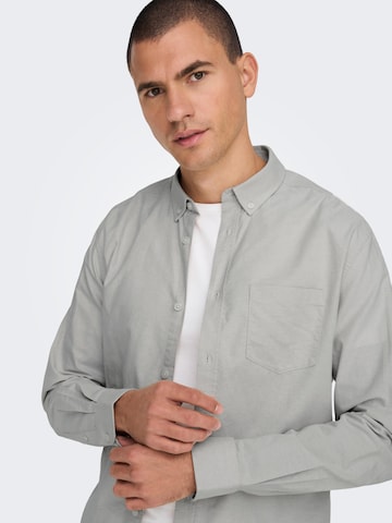 Only & Sons Slim fit Button Up Shirt 'Alvaro' in Grey