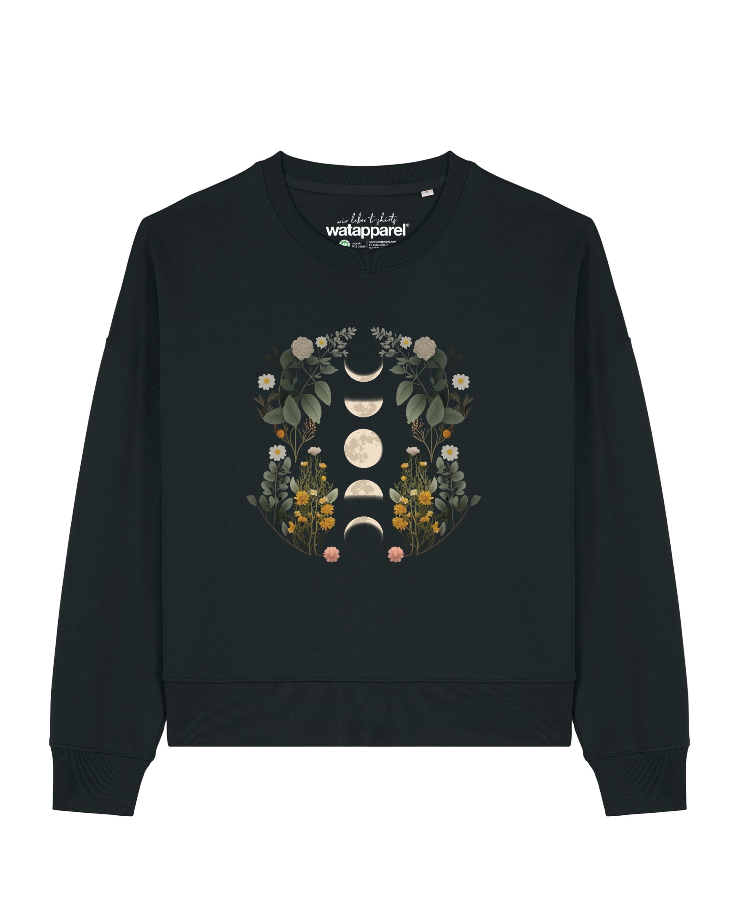 Sweat-shirt 'Moonphases & Flowers' Watapparel en noir : devant