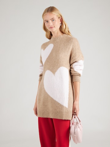 miss goodlife - Jersey 'Big Hearts' en beige: frente