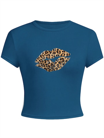 T-shirt 'Women's Casual Cotton Summer T-Shirt with Leopard Print lips' GORHEY en bleu