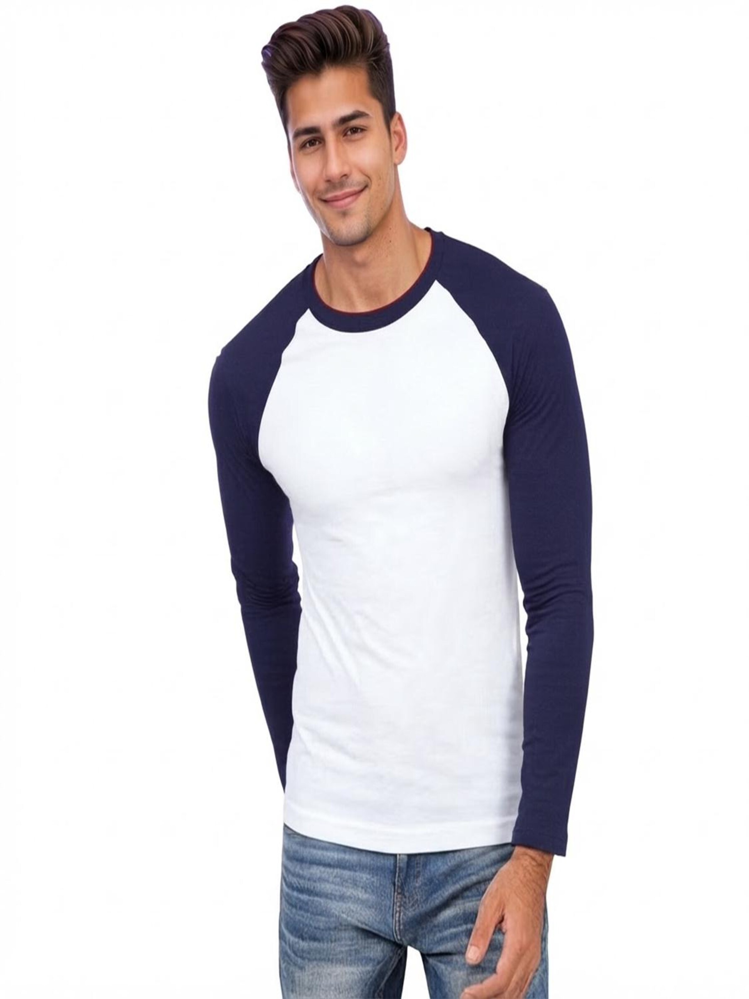 Vanilla Shirt '2-Pack Heren Baseballshirt Lange Mouwen – Wit/Zilvergrijs – Casual Raglan – Maat M' in Blauw: voorkant