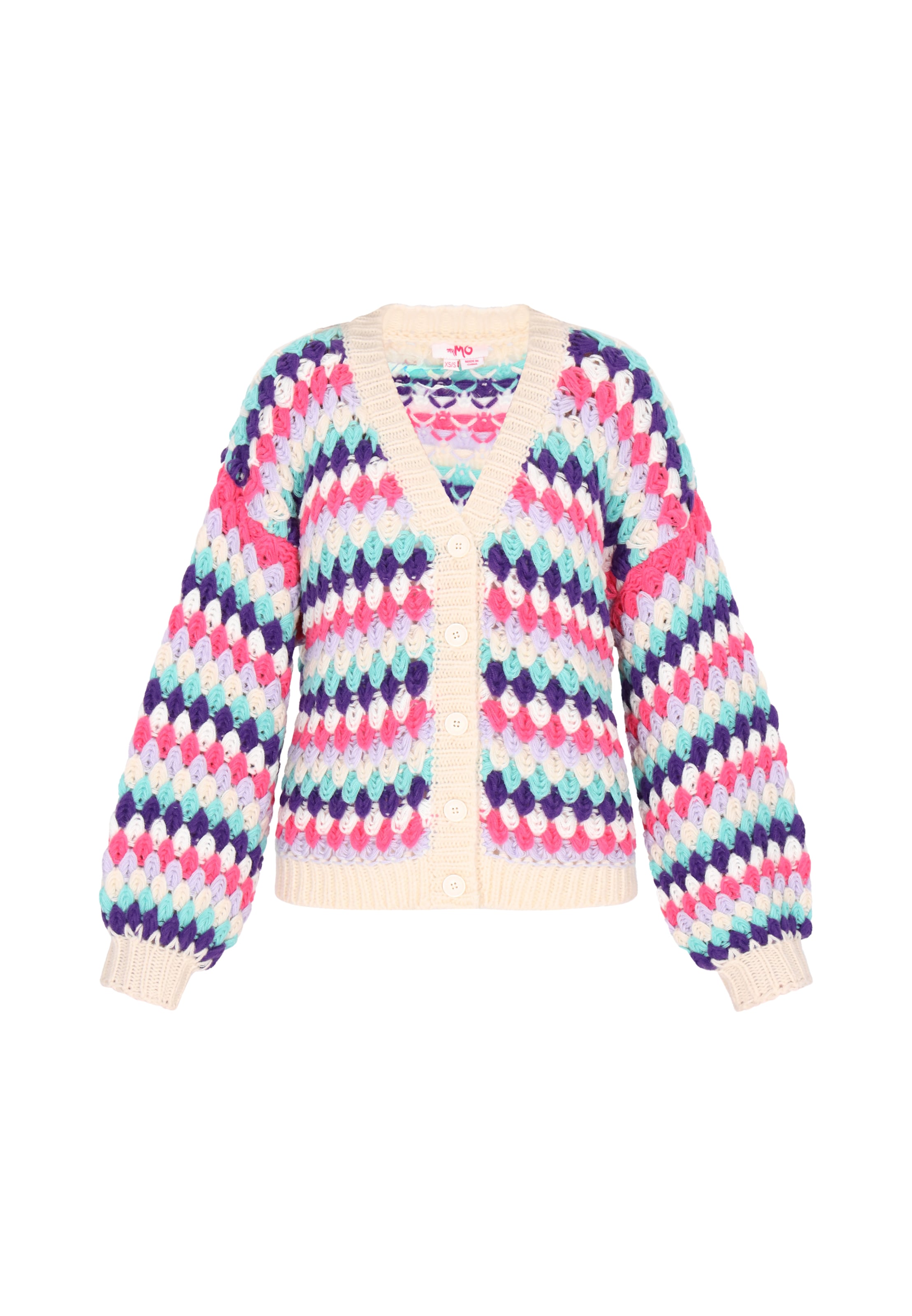 MYMO Cardigan i beige / turkis / brombær / hindbær, Produktvisning