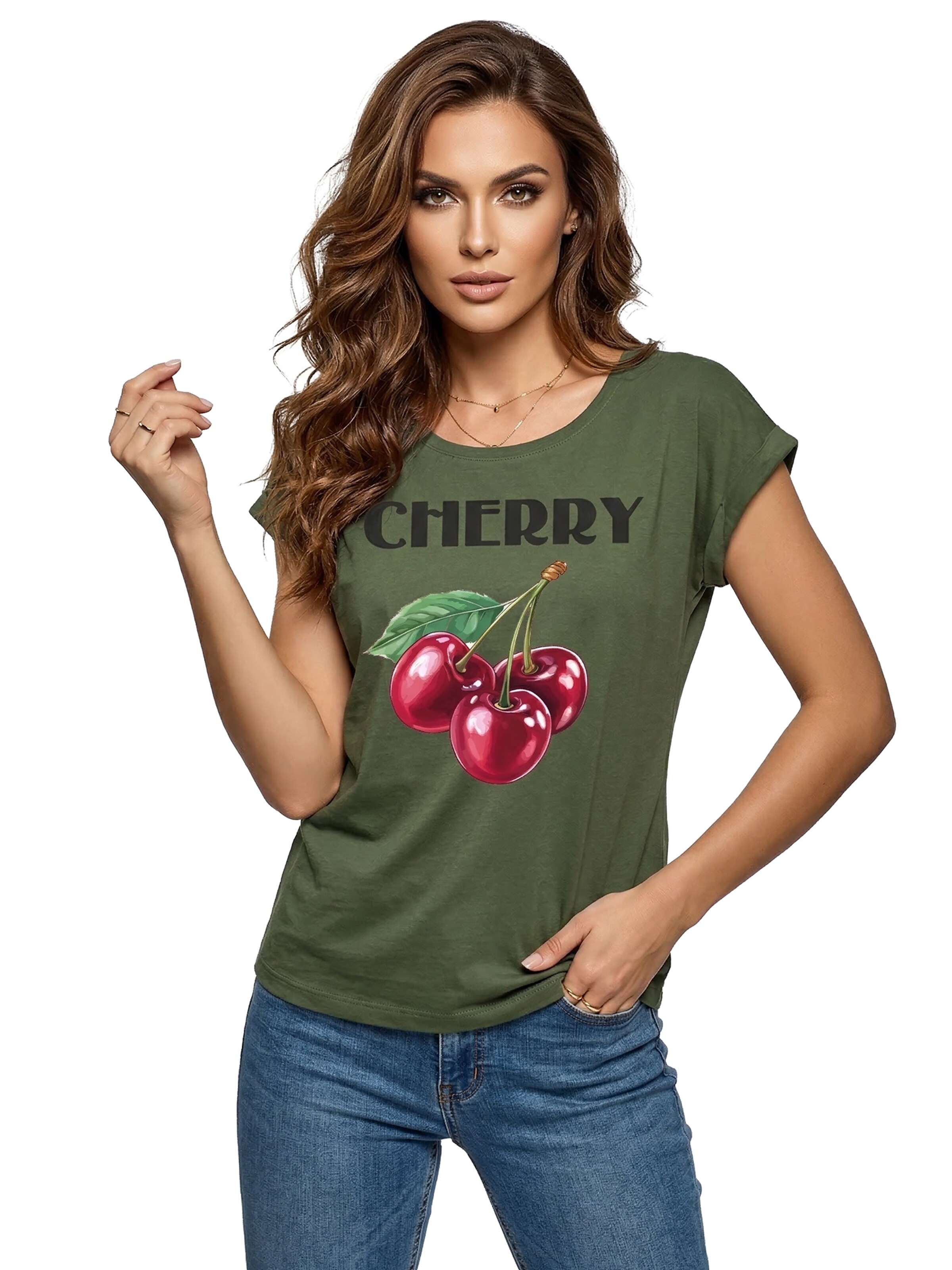 MAKAYA Shirt 'Cherry'‌‌‌‌‌‌‌‌ in Grün: Vorderseite