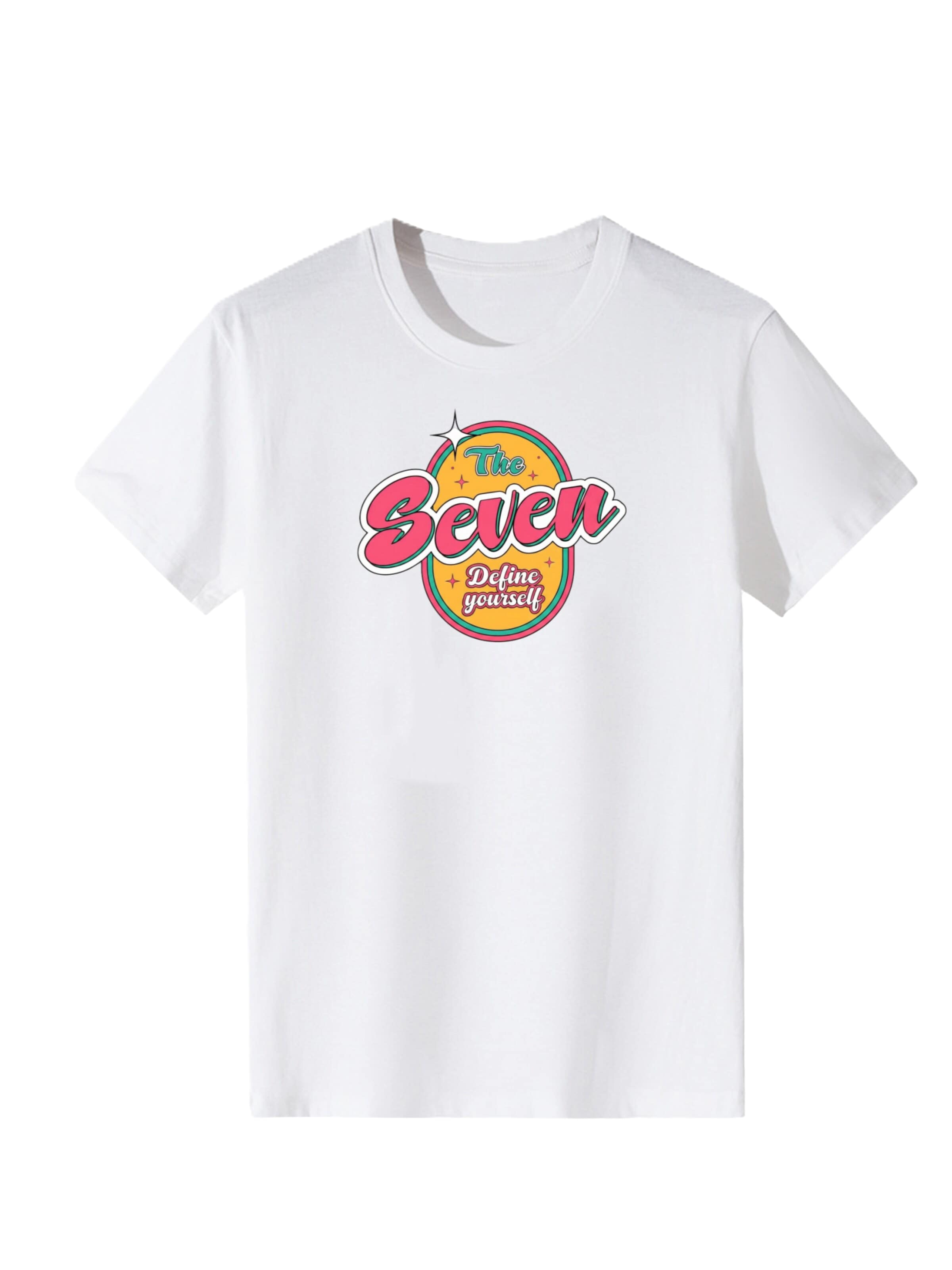 T-shirt 'Women Retro Oval Frame The Seven Slogan Print T-Shirt' LapaPlus en blanc : devant