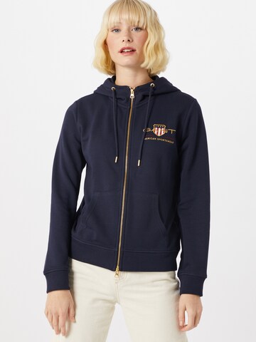 GANT Zip-Up Hoodie in Blue: front