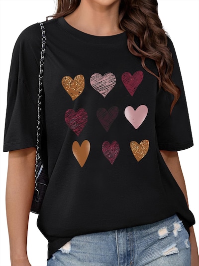 GORHEY Shirt 'Women's Summer Short-Sleeve Shirt with Doodle hearts Print Tees'‌‌‌‌‌‌‌‌ in schwarz, Produktansicht