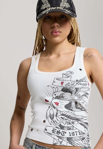 Ed Hardy Top 'Love Birds' in Weiß