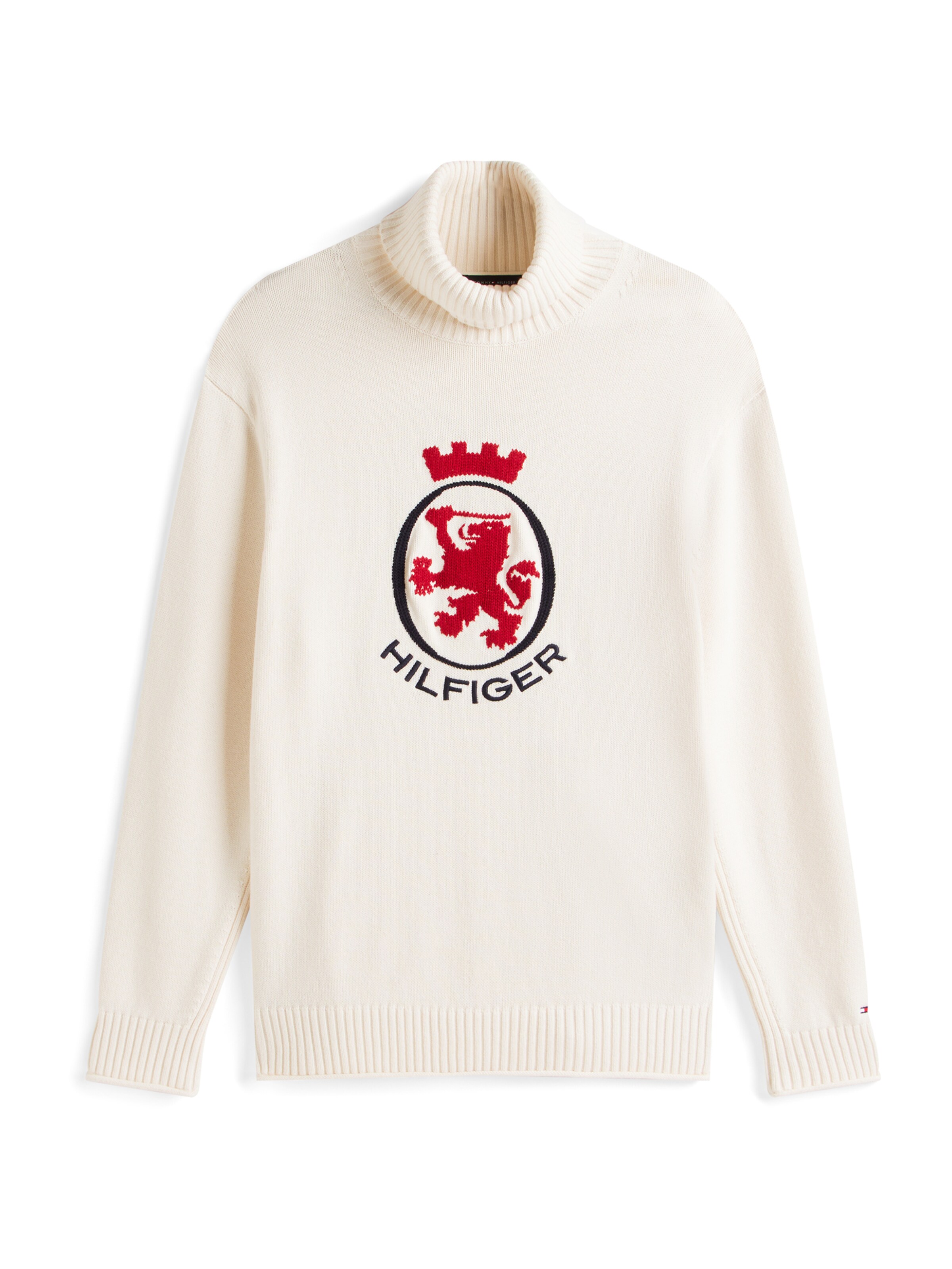 TOMMY HILFIGER Pullover in hellbeige / rot / schwarz, Produktansicht