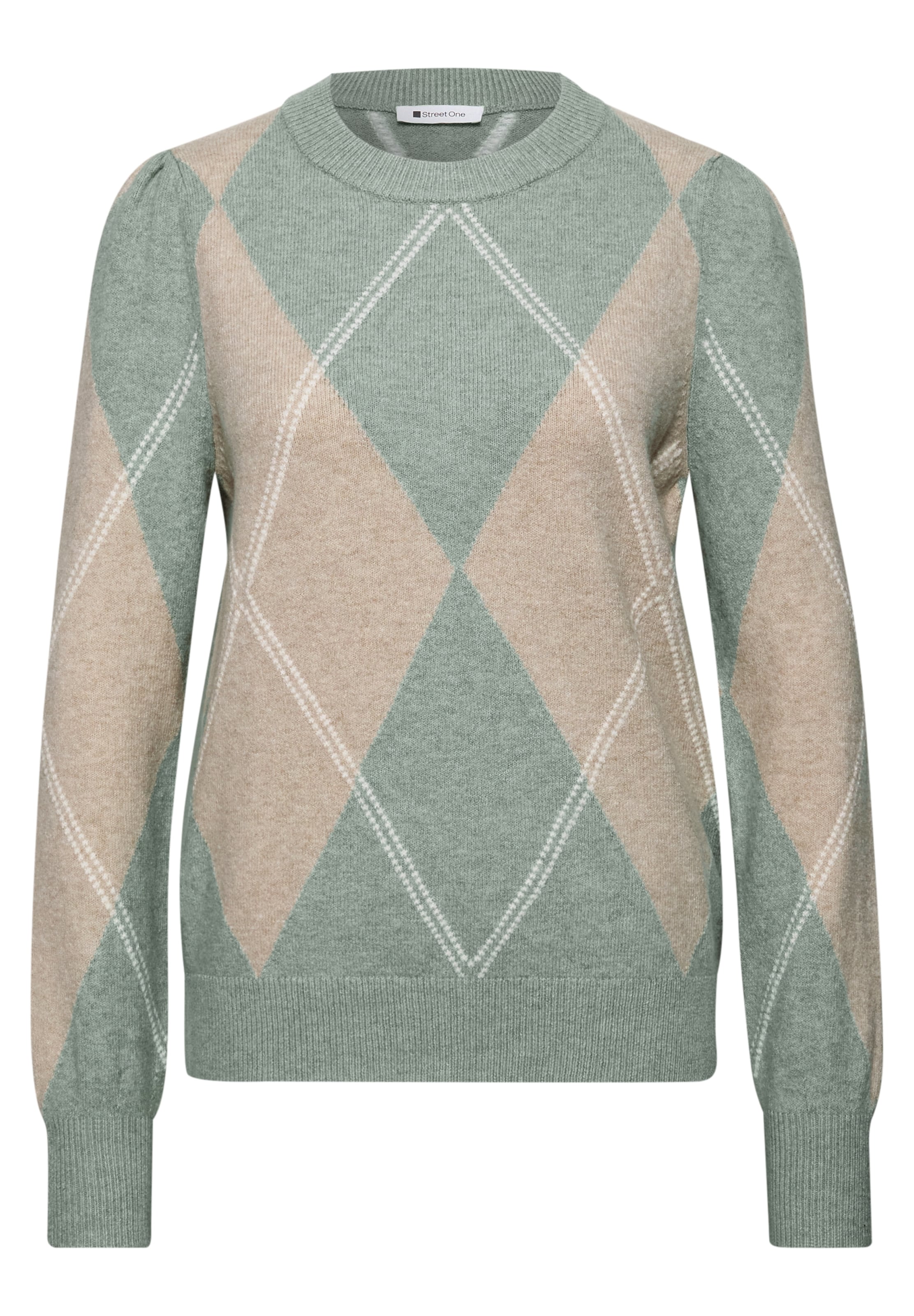 STREET ONE Langarm Pullover mit Argyle-Muster in Grün: Vorderseite