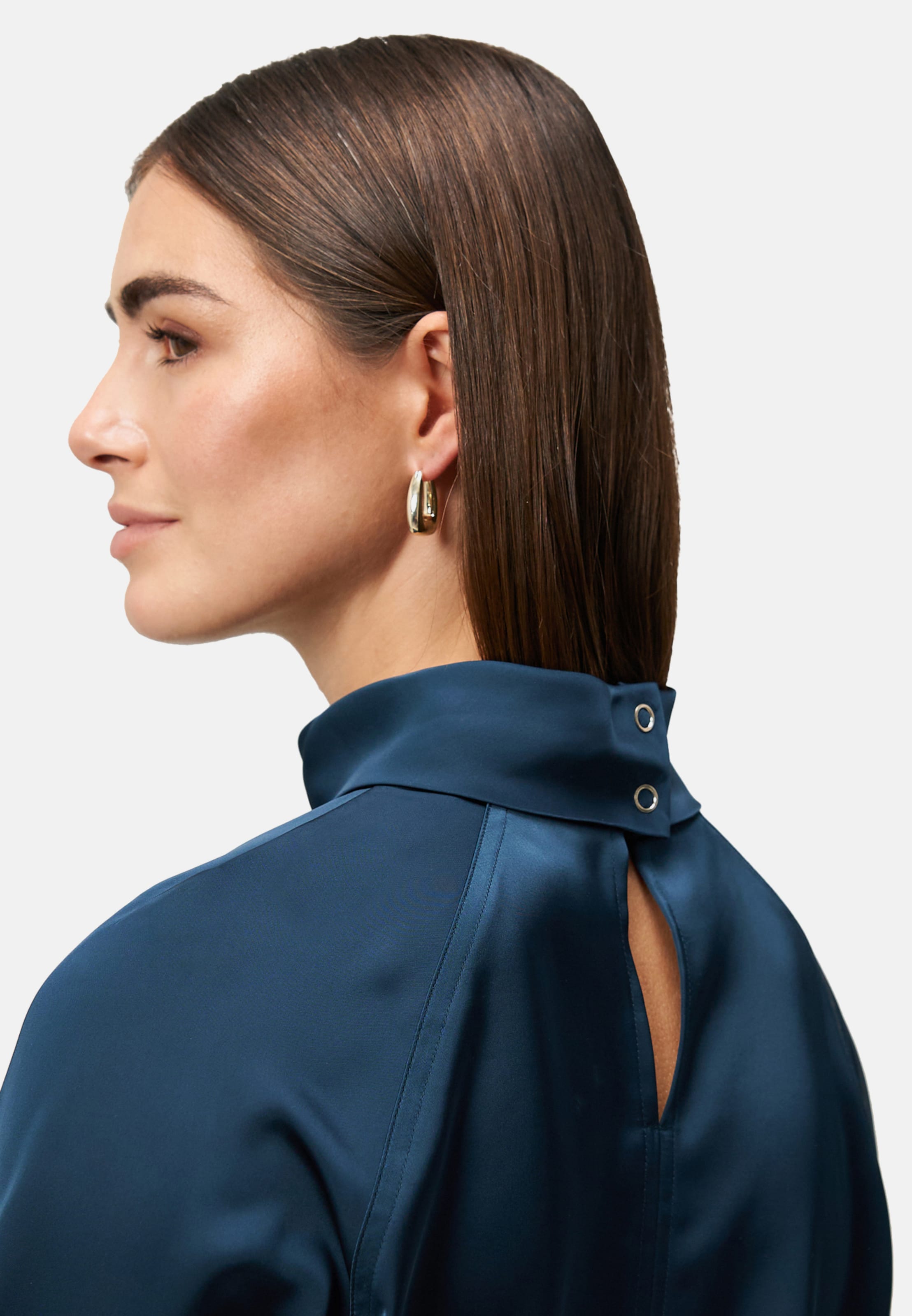 zero Satinbluse mit Stehkragen in Blau