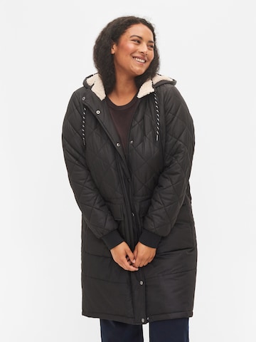 Zizzi Winter Coat 'CACAMP' in Black: front