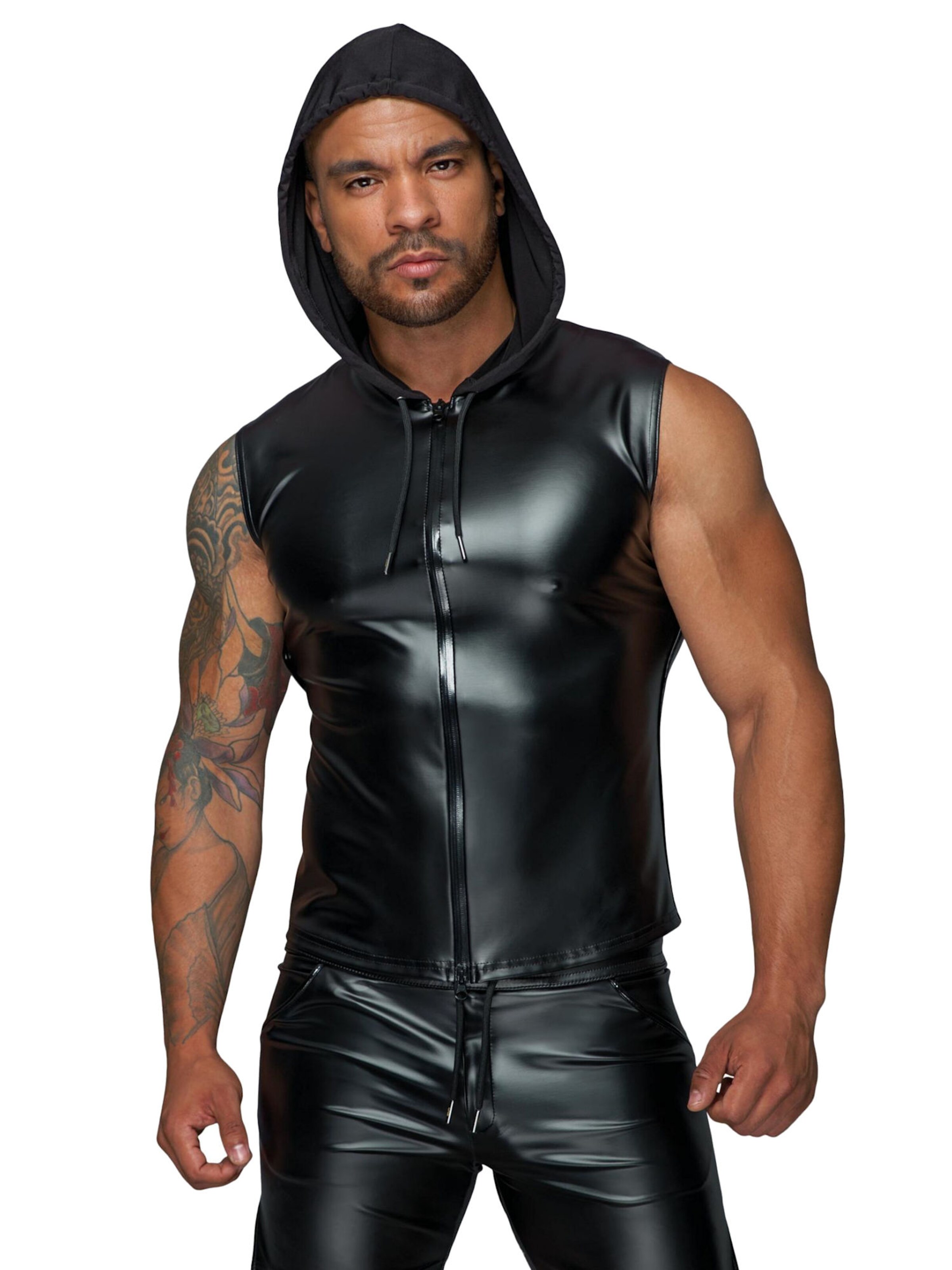 Noir Handmade Weste 'Kapuzenshirt H062'‌‌‌‌ in Schwarz: Vorderseite