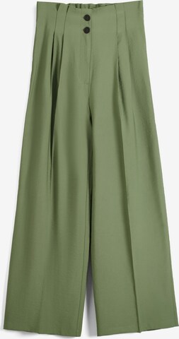 Bershka Wide leg Pleat-Front Pants in Green: front