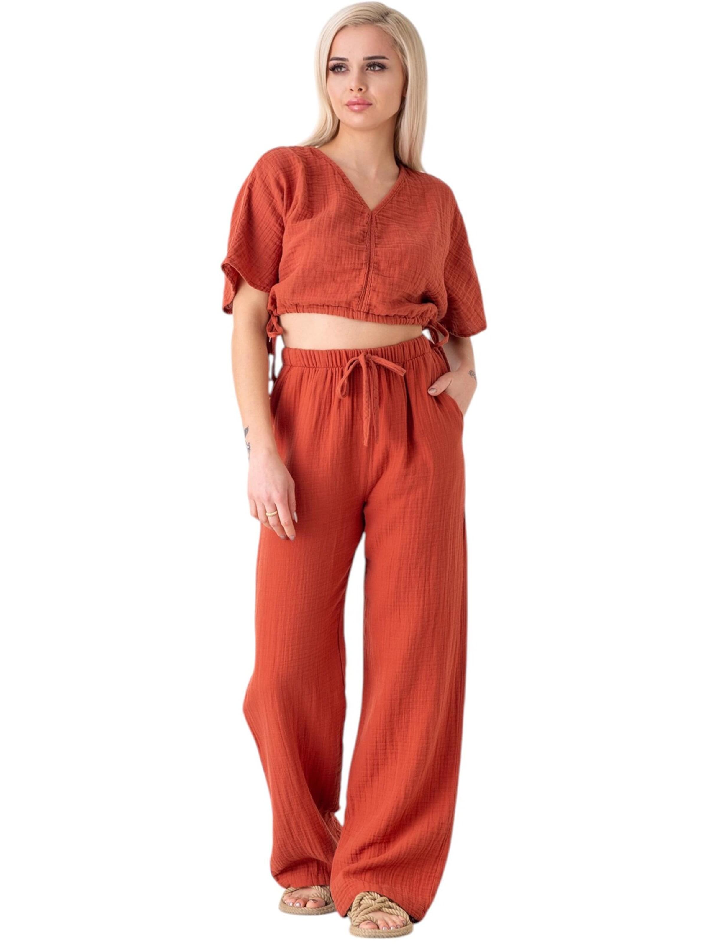 WENOR Wide leg Broek 'Eleni' in Rood: voorkant