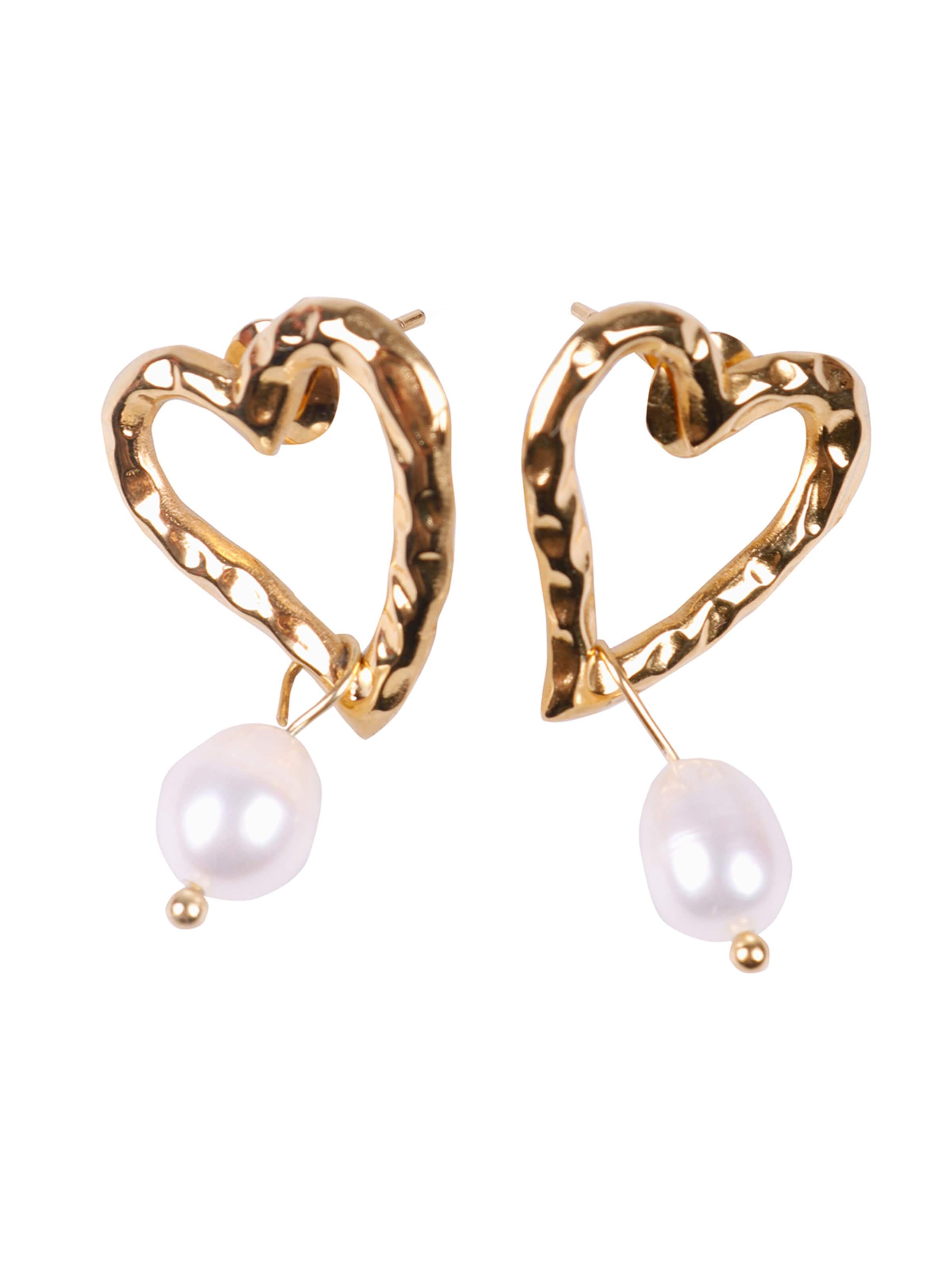 Capelli New York Piercingschmuck 'Herz-Ohrringe aus Edelstahl mit 18K Vergoldung & Perlenanhänger'‌‌‌‌‌‌‌‌‌ in Gold: Vorderseite