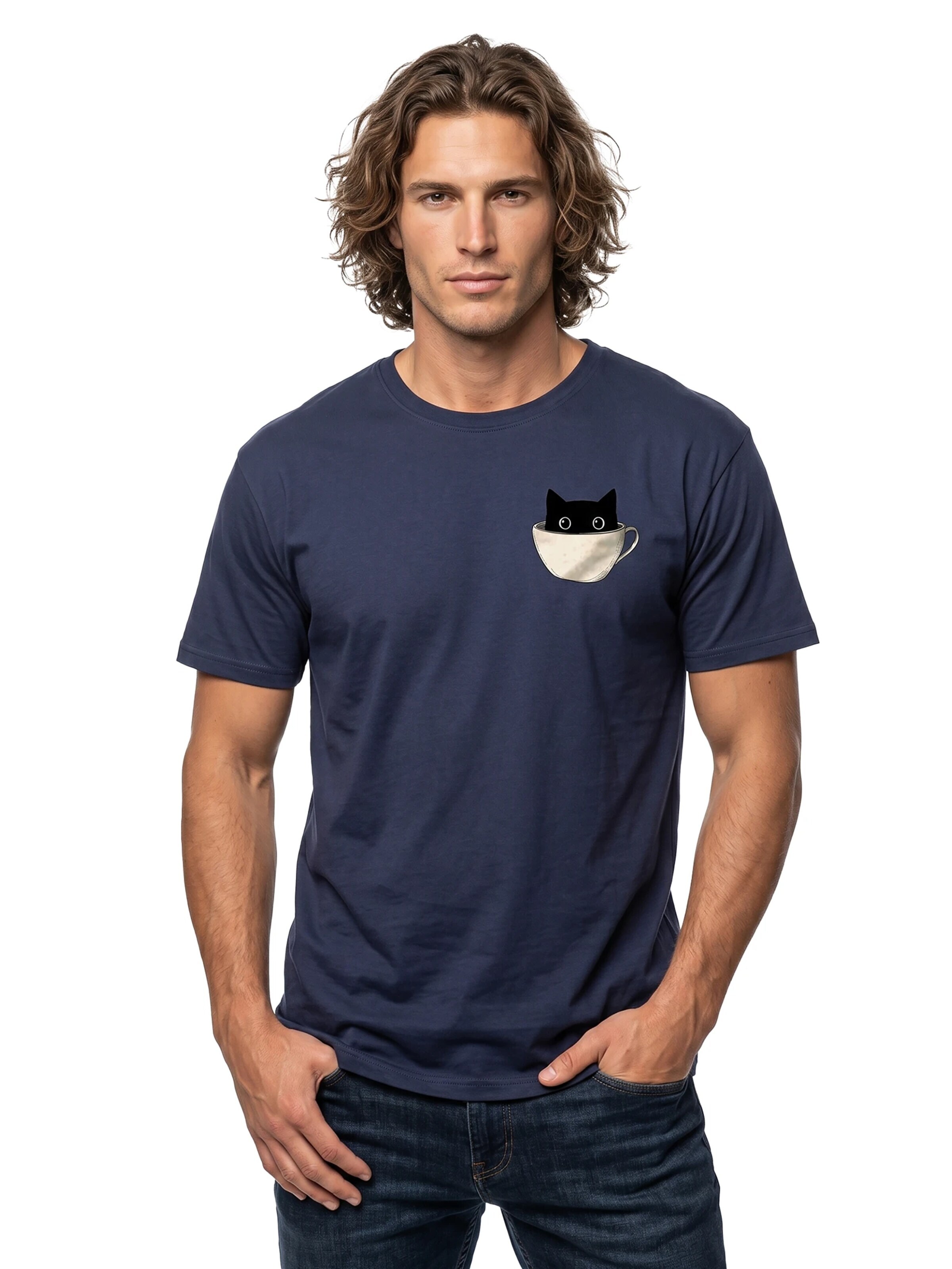 MAKAYA Shirt 'Cup Cat' in Blue
