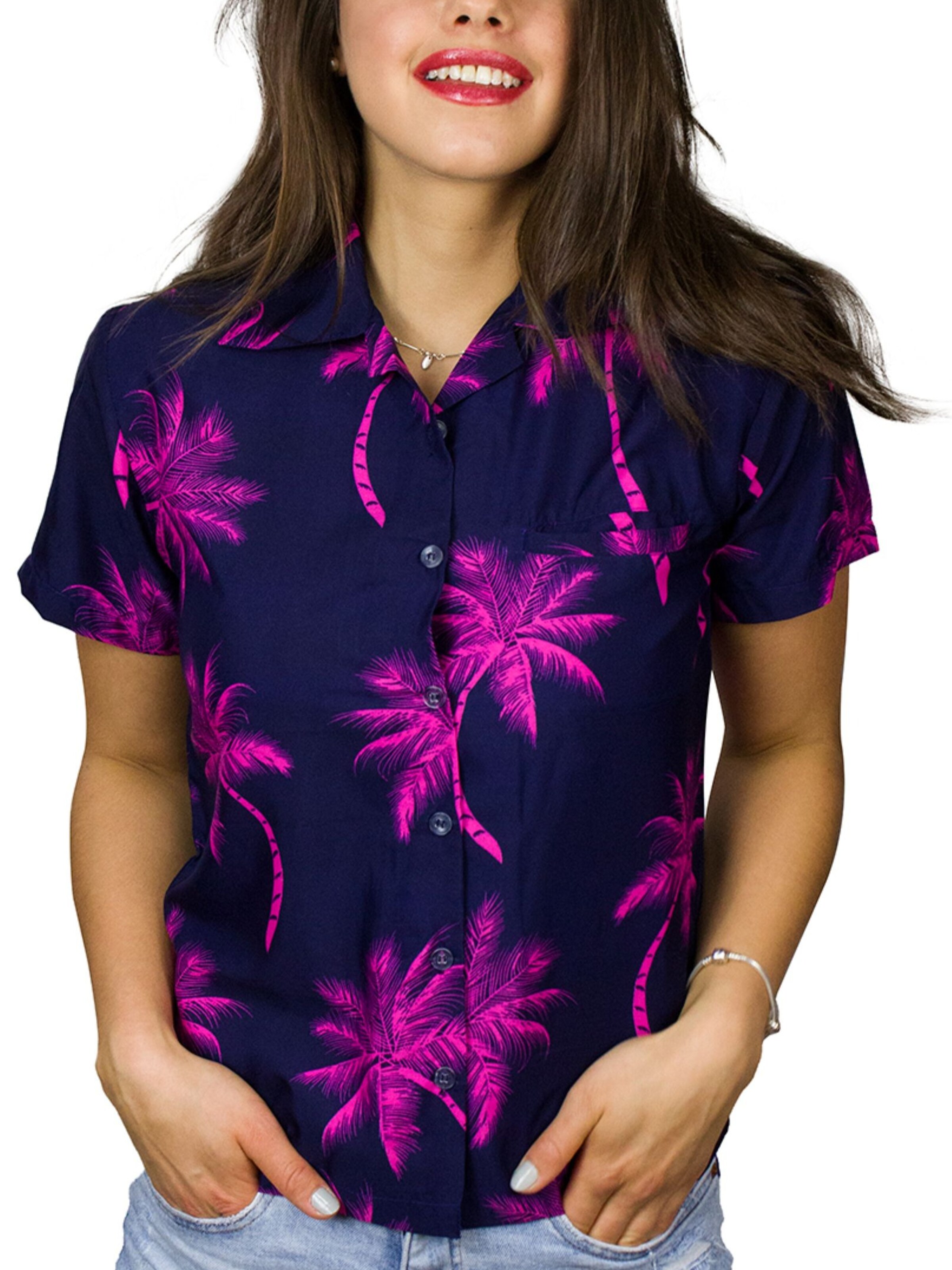King Kameha Bluse 'Palmshadow'‌‌‌‌‌‌ in Blau