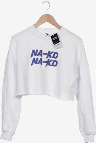 NA-KD Sweatshirt & Zip-Up Hoodie in XL in White: front