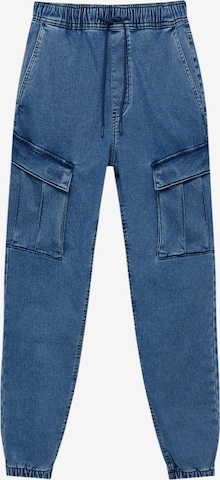 Pull&Bear Tapered Cargo Jeans in Blue: front