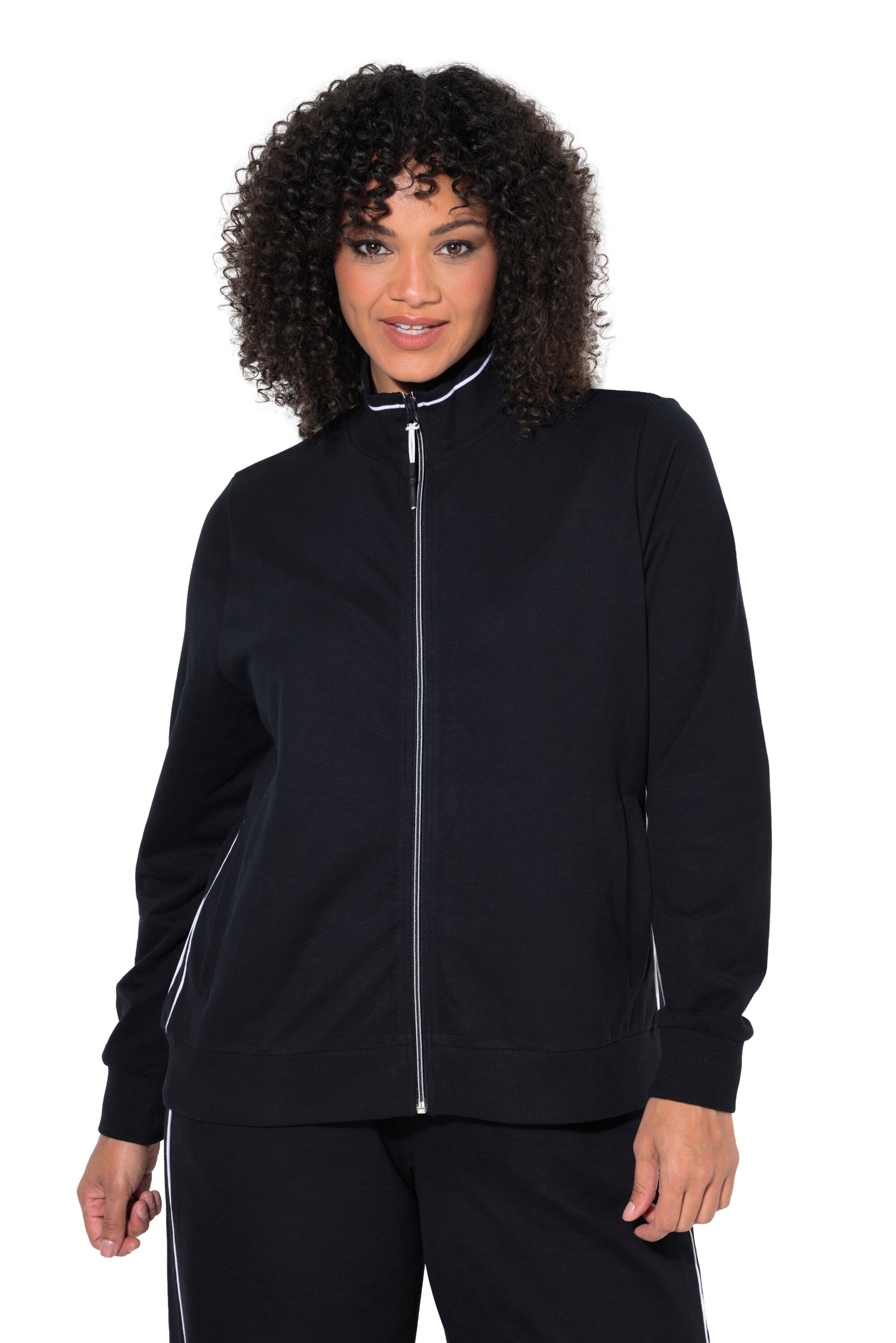 Ulla Popken Sweatjacke in Schwarz: Vorderseite