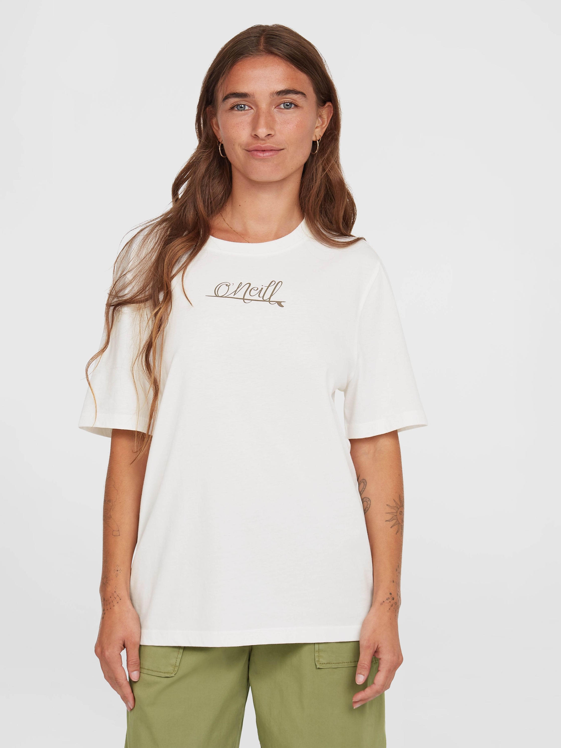 O'Neill Essentials Logo Maglietta Donna Girocollo - Cotone Biologico Morbido, Griggio Scuro, Vestibilità Comoda