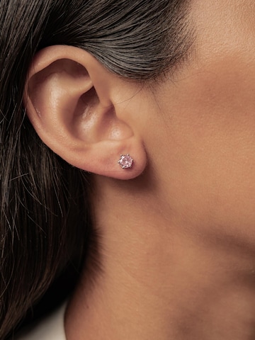 Hey Happiness Oorbellen 'Pink Gemstone' in Zilver: voorkant