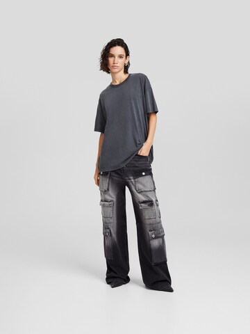 Wide Leg Jeans cargo Bershka en noir