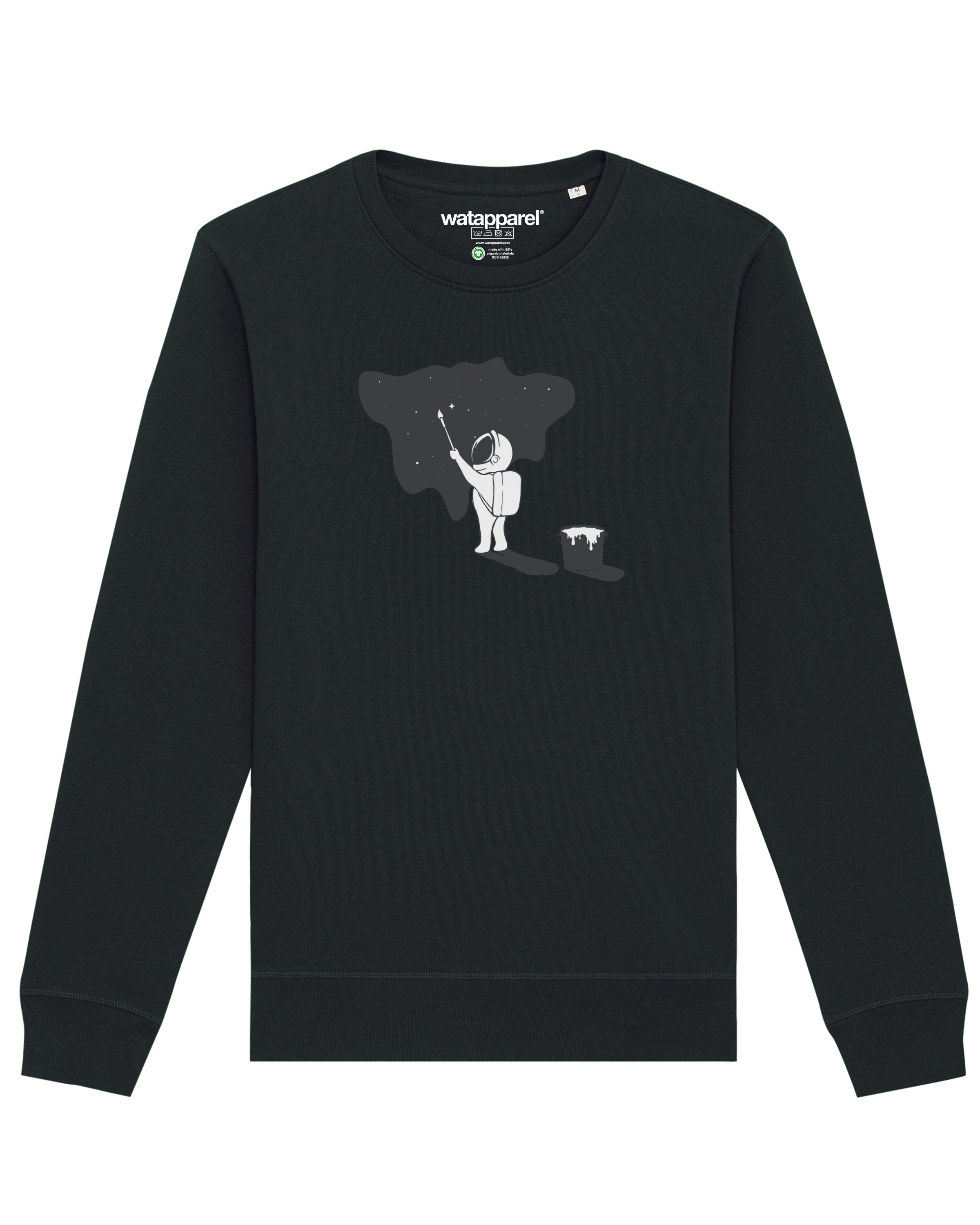Watapparel Sweatshirt ' Painting space ' in Zwart: voorkant