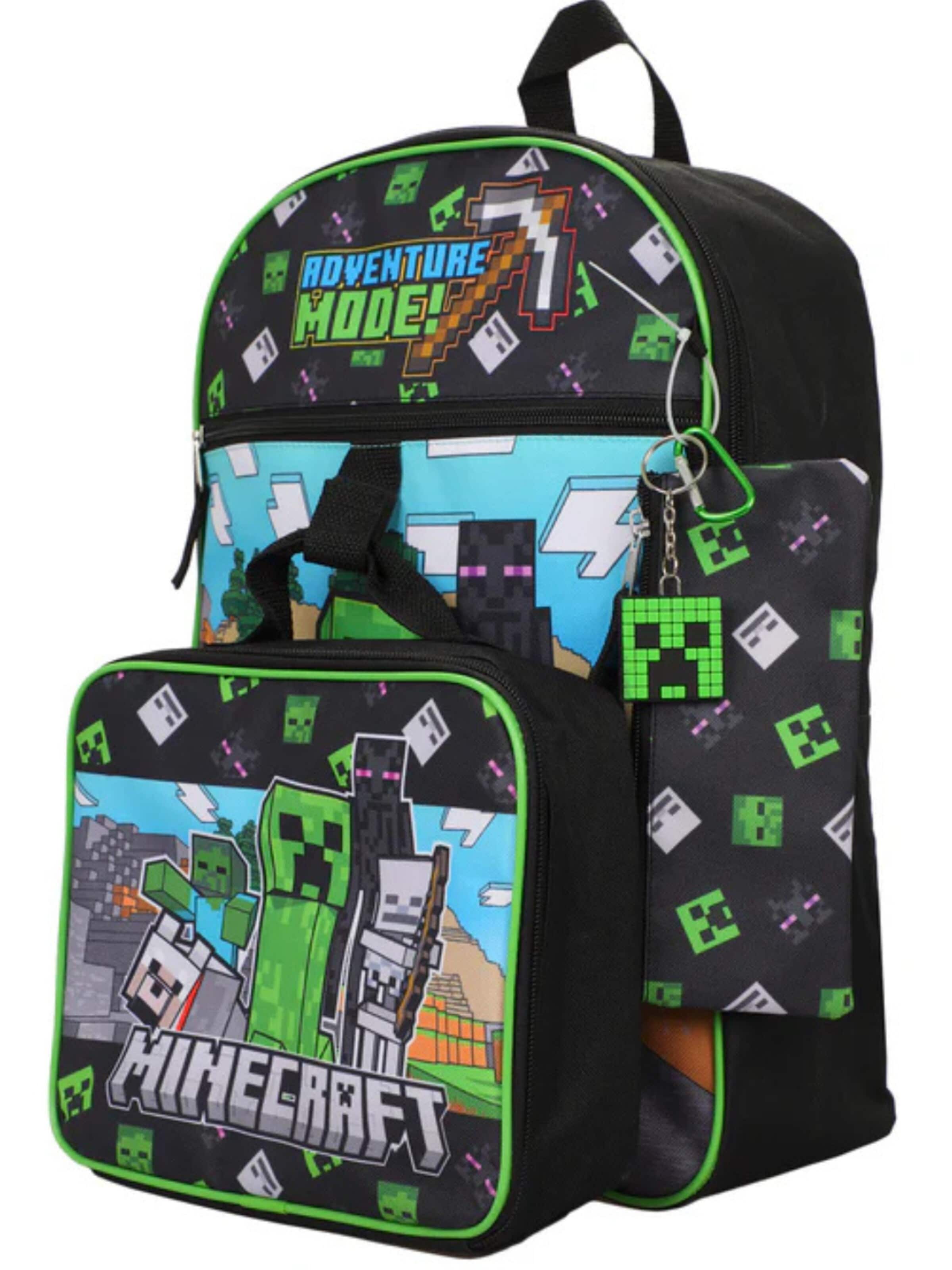 Minecraft Rugzak 'Minecraft Backpack Kids Set – Creeper – Black/Green – School Bag with Lunchbox, Pencil Case & Keychain' in Groen