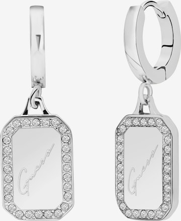 Boucles d'oreilles 'Crystal Tag' GUESS en argent : devant