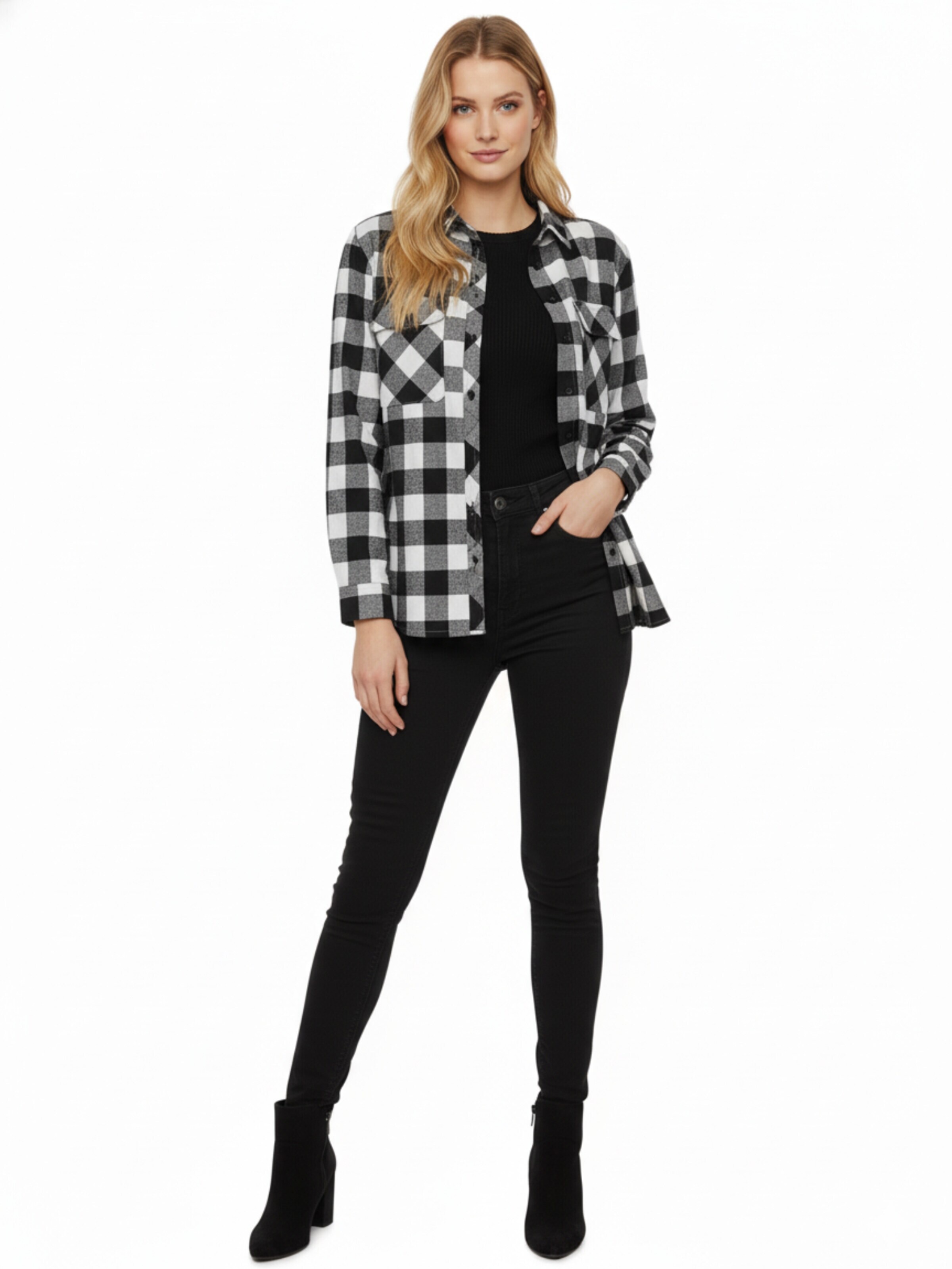Radwa Blouse 'Radwa Women’s Plaid Flannel' in Grijs
