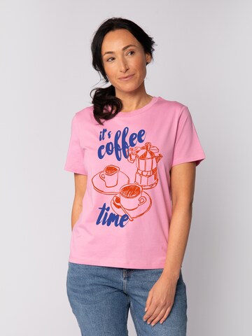 Watapparel Shirt 'Its Coffee Time' in Pink: front