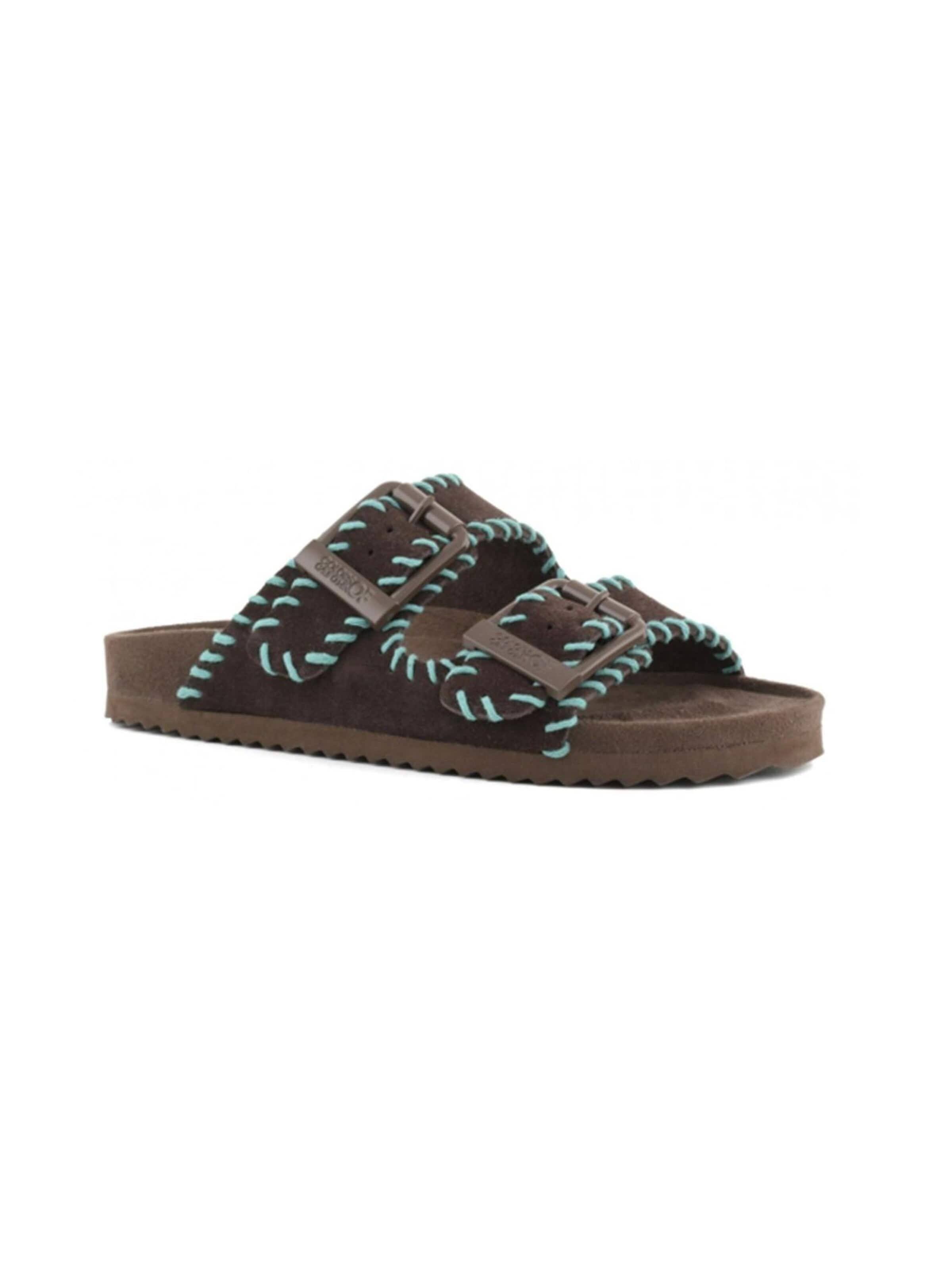 COLORS OF CALIFORNIA Mules 'Veloursleder-Sandalen mit Ziernähten' in Brown: front