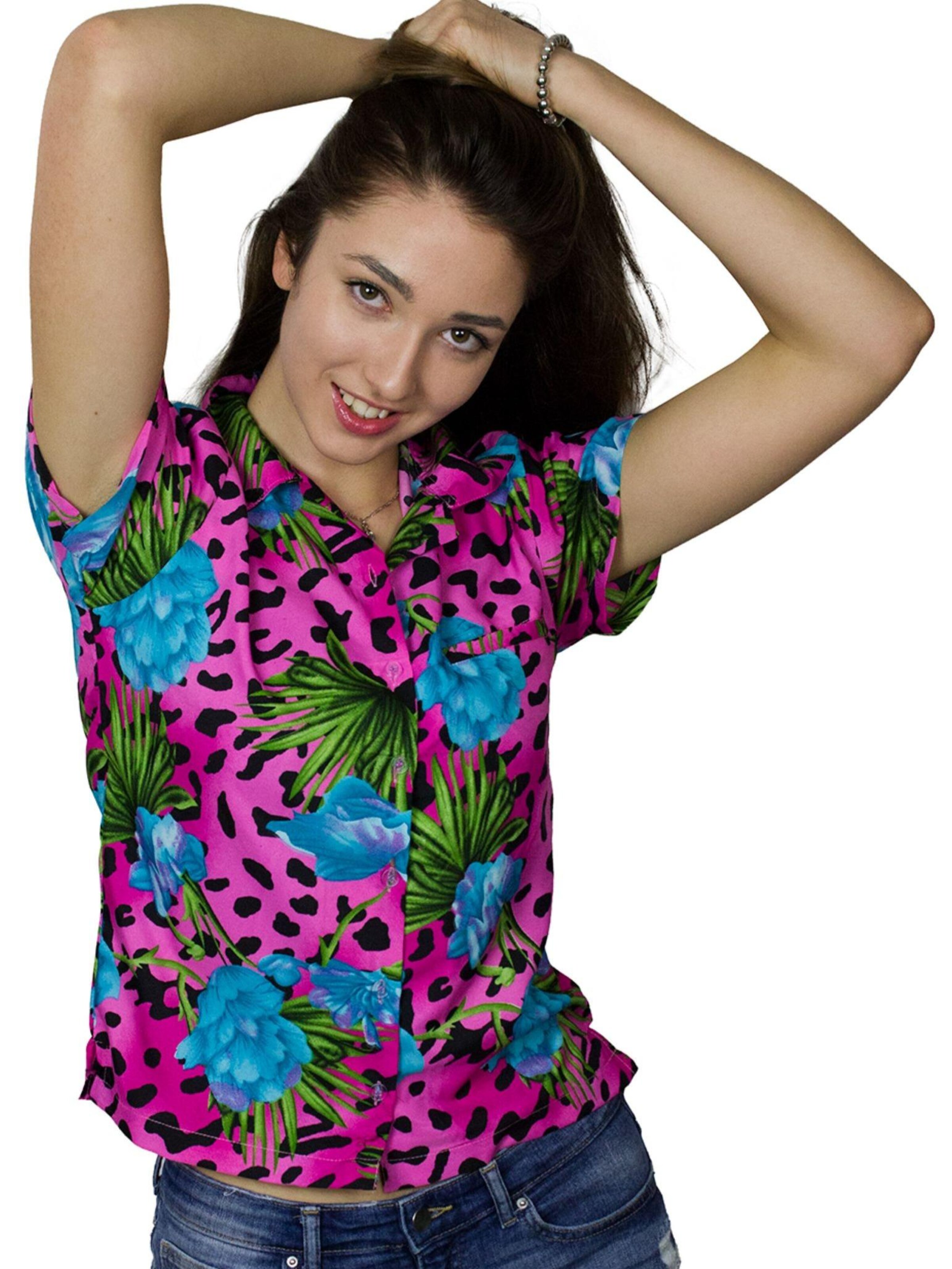 King Kameha Blouse 'Leopard Flowers' in Pink