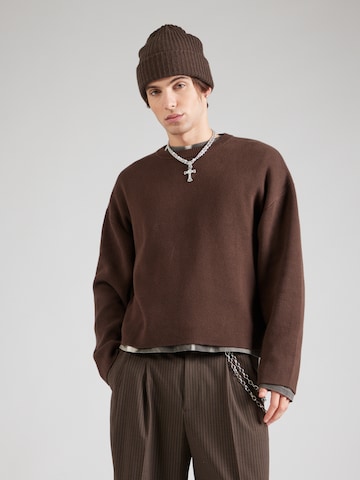 WEEKDAY Pulover | rjava barva: sprednja stran