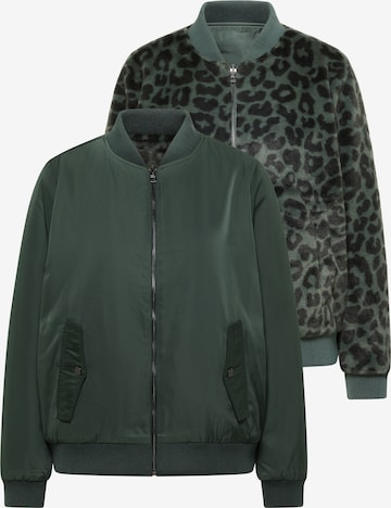 CECIL Wendbarer Fake Fur Blouson mit Leo-Muster in Grün: Vorderseite
