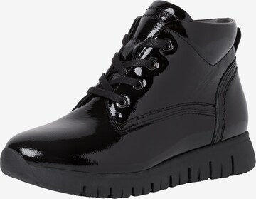 Tamaris Comfort Lace-Up Ankle Boots in Black: front