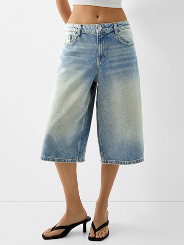 Bershka Wide Leg Shorts in Blau: predná strana