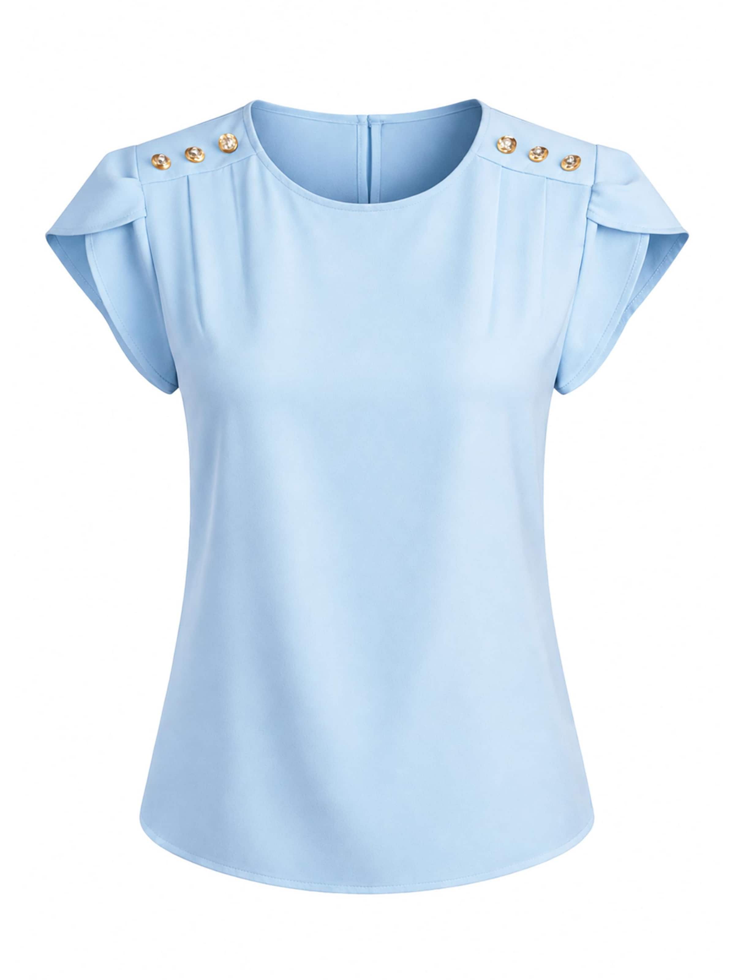 Chemisier 'Short Sleeve Blouse with Decorative Shoulder Buttons' REGINA FASHION en bleu : devant