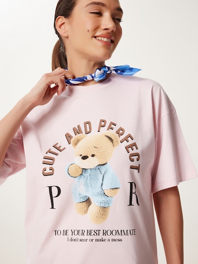 Happiness İstanbul T-shirt en S en beige / bleu clair / noisette / rosé, Vue avec produit