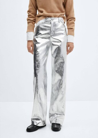 MANGO Wide leg Broek in Zilver: voorkant